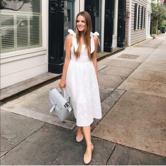 H&M Midi Dress with Eyelet Embroidery Tie Shoulder - Picture 2 of 6